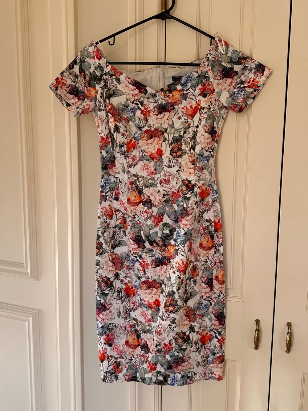 Zara One-Shoulder Floral Pencil Dress in White, Pink, Orange, Green